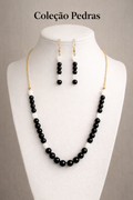 Conjunto em pedras agatha negra e madre perolas