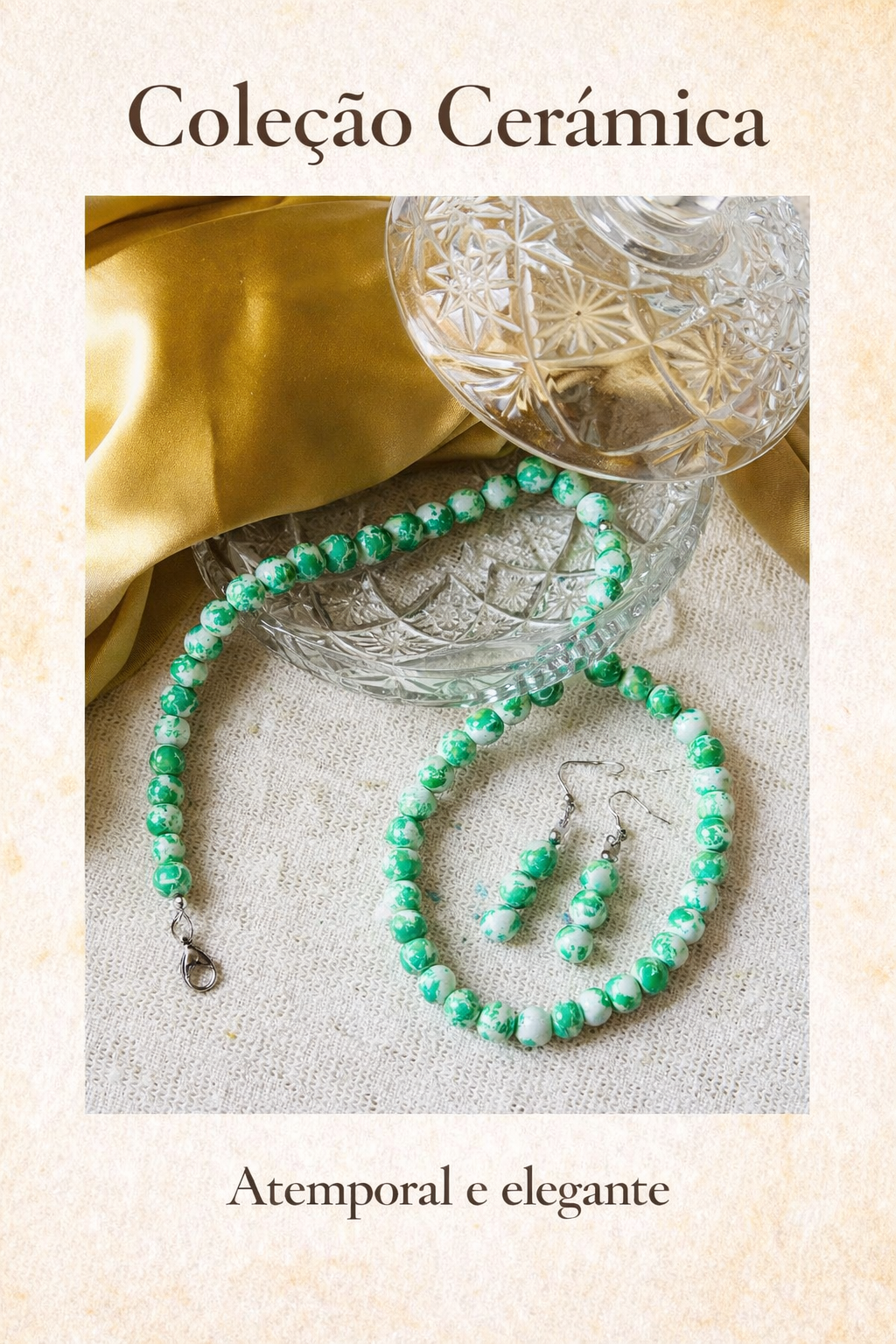 Conjunto com pulseira de ceramica verde