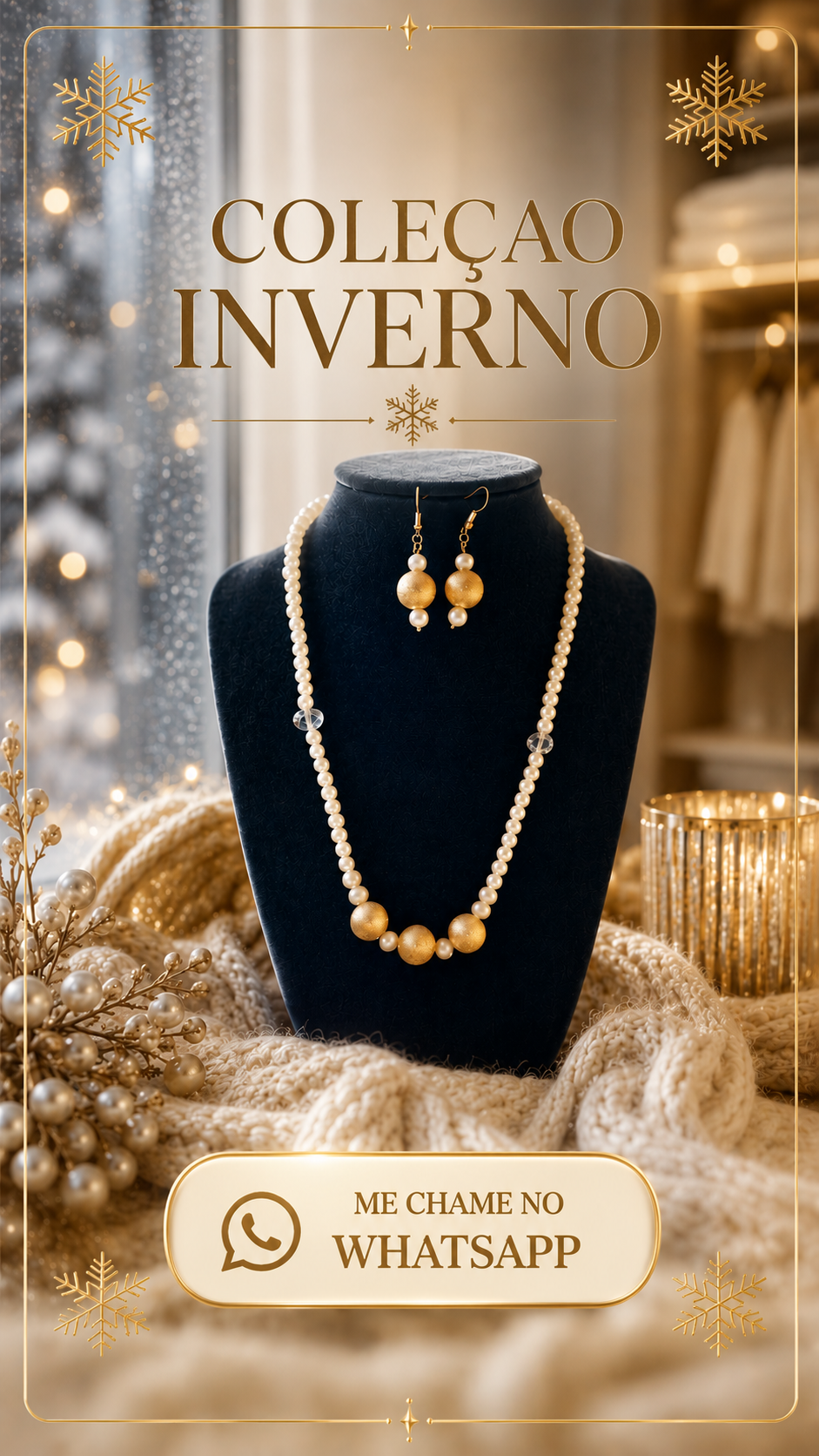 Coleção Inverno pérolas com dourado
