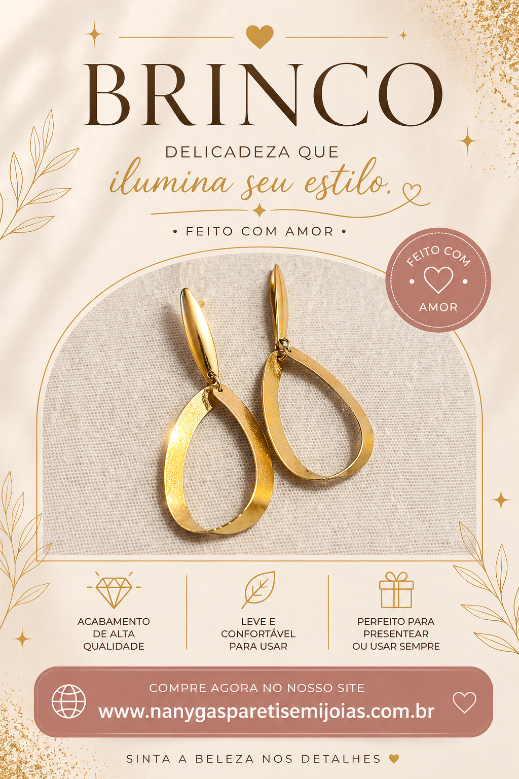 Brinco dourado gota