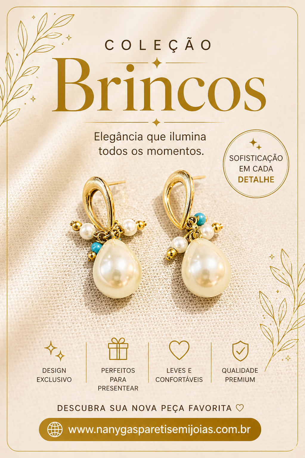 Brinco de lacinho pérolas