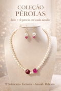 Colar de pérolas com destaque de duas pedras rose