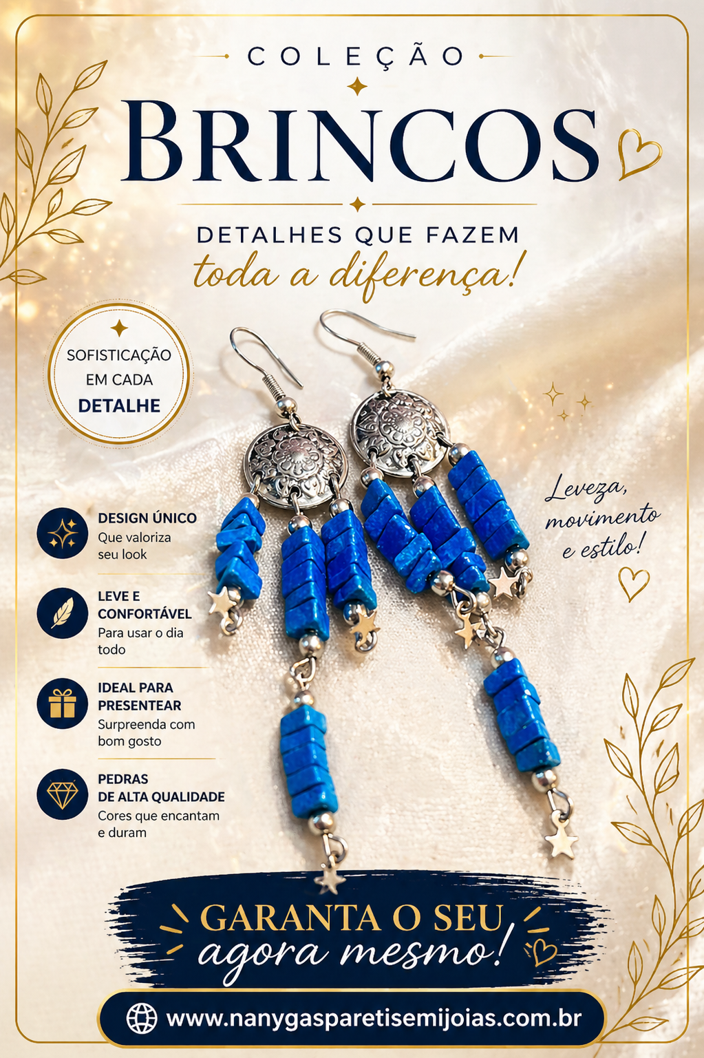 Brinco de prata detalhes azul