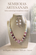 Colar de pérolas com mix de pedras rose