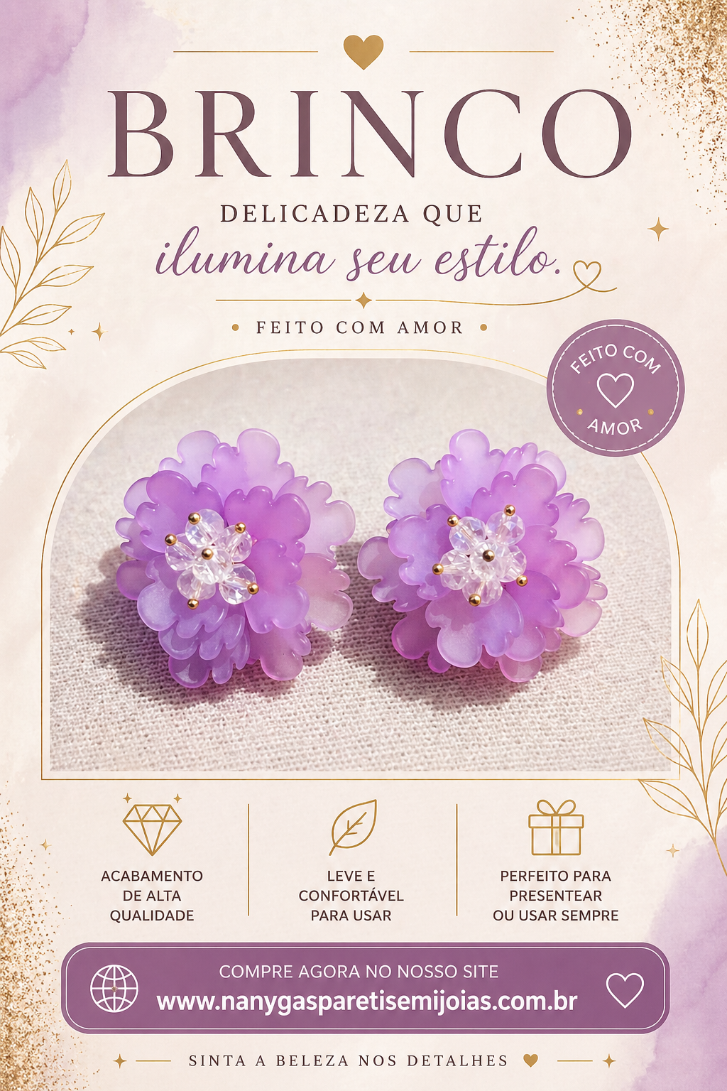 Brinco flor rose