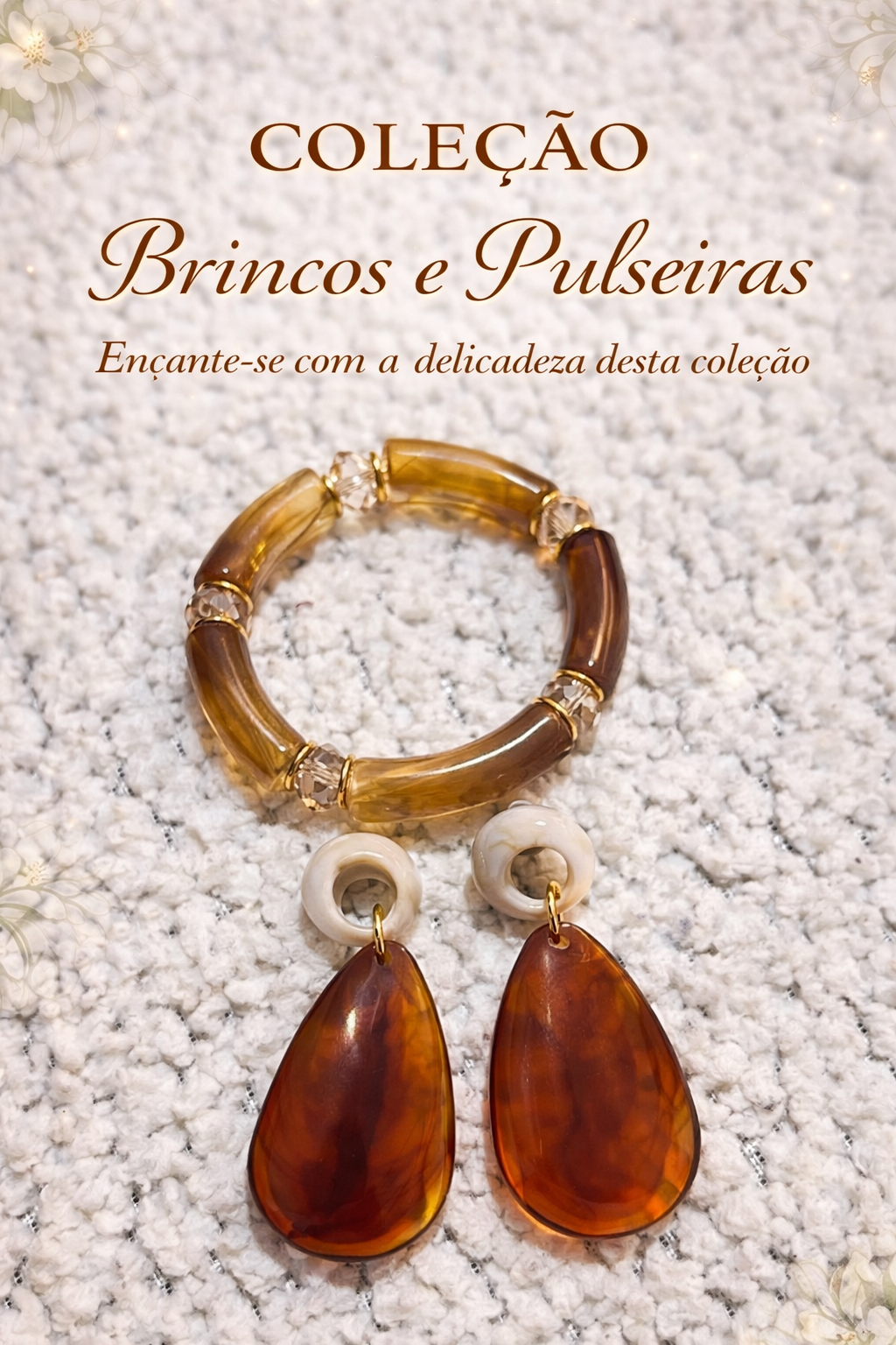 PULSEIRA MARROM E BRINCO RESINA