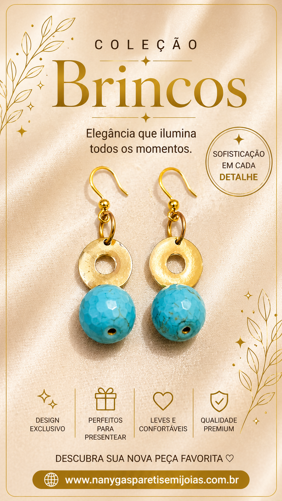 Brinco pedra turquesa