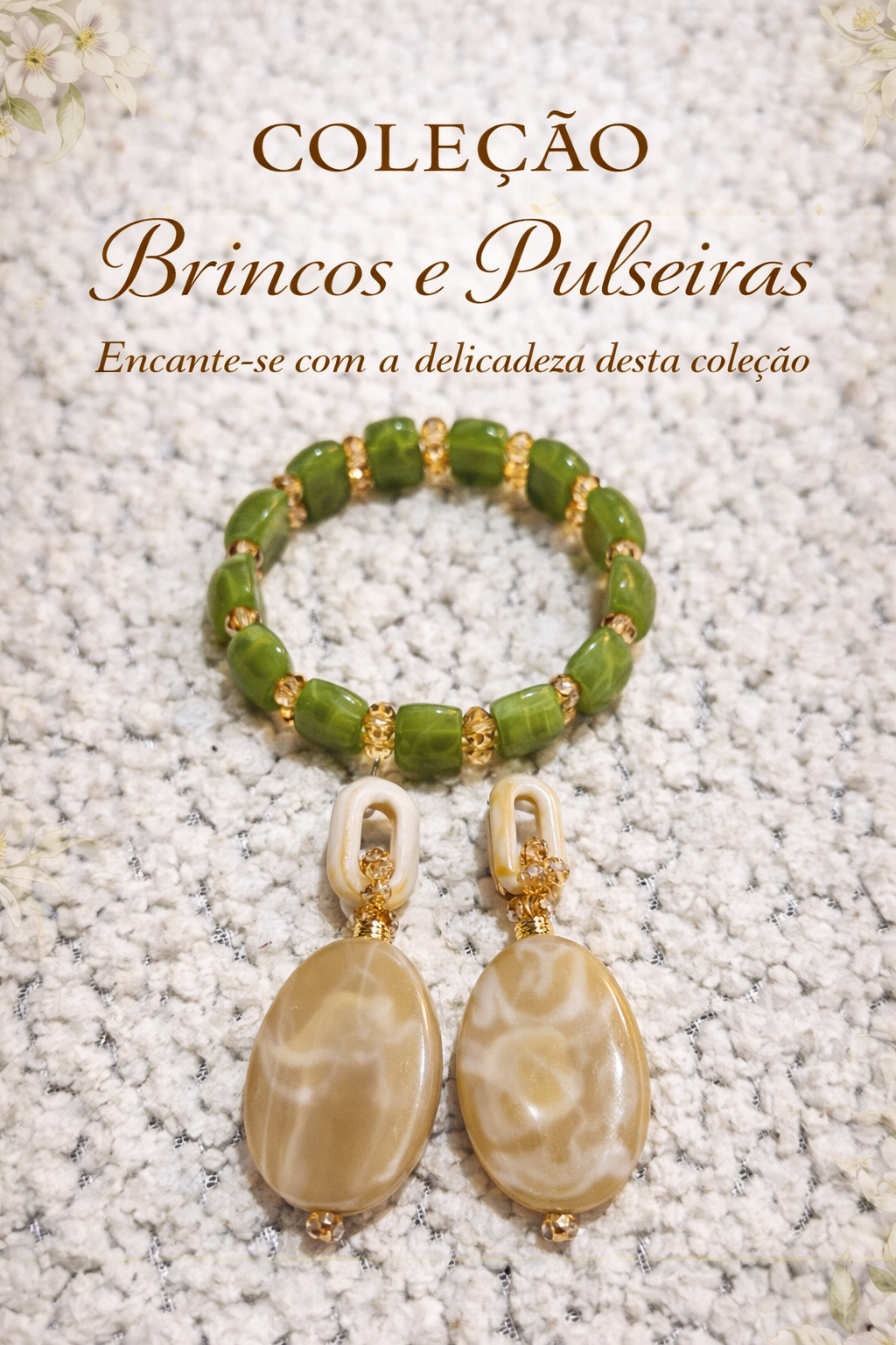 PULSEIRA VERDE E BRINCO RESINA