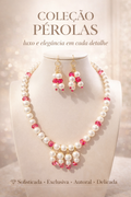 Colar de pérolas detalhes rose