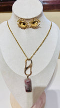 Corrente com Pingente de pedra quartzo rose
