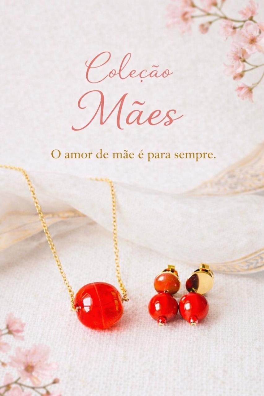 Colecao Maes - Conjunto dourado de pedras vermelho