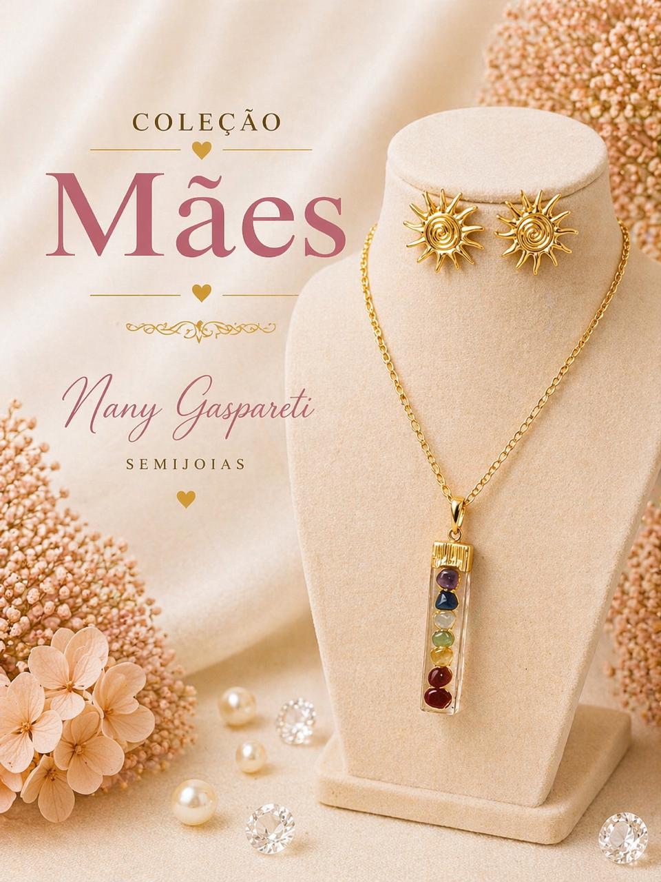 Conjunto Pedra e Dourada 7 chakras - Maes