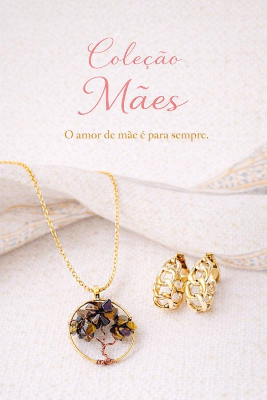 Conjunto Pedra e Dourado Arvore da Vida - Mae