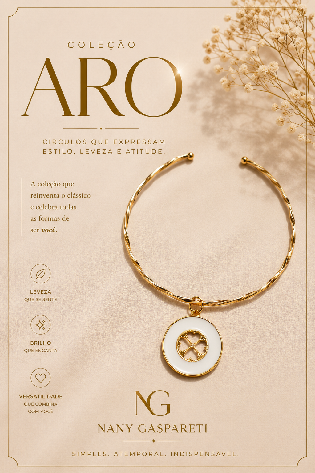 Aro dourado pingente esmaltado